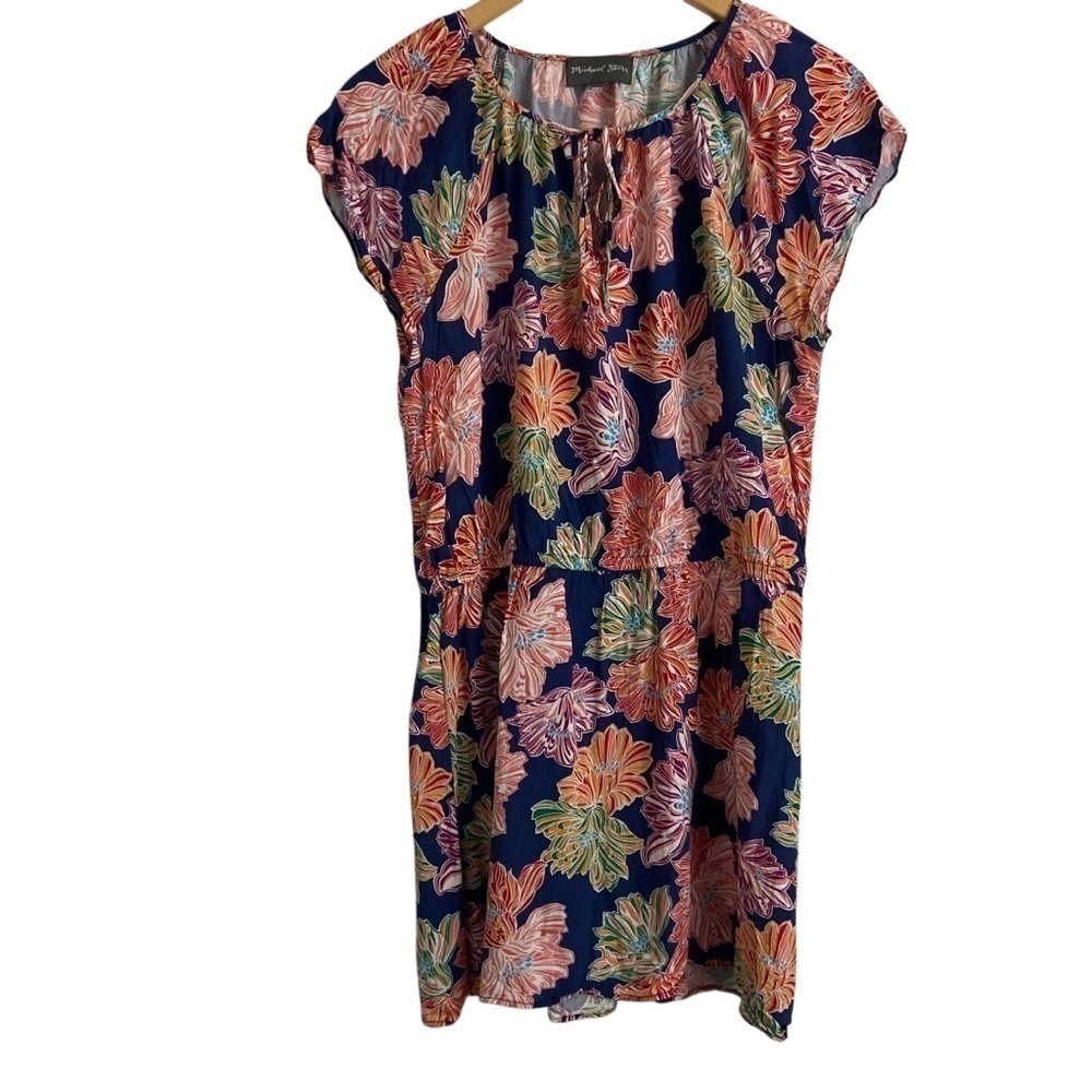 Michael Stars Mini Floral Dress Cap Sleeves Elastic Waist Colorful Girly Sz XL